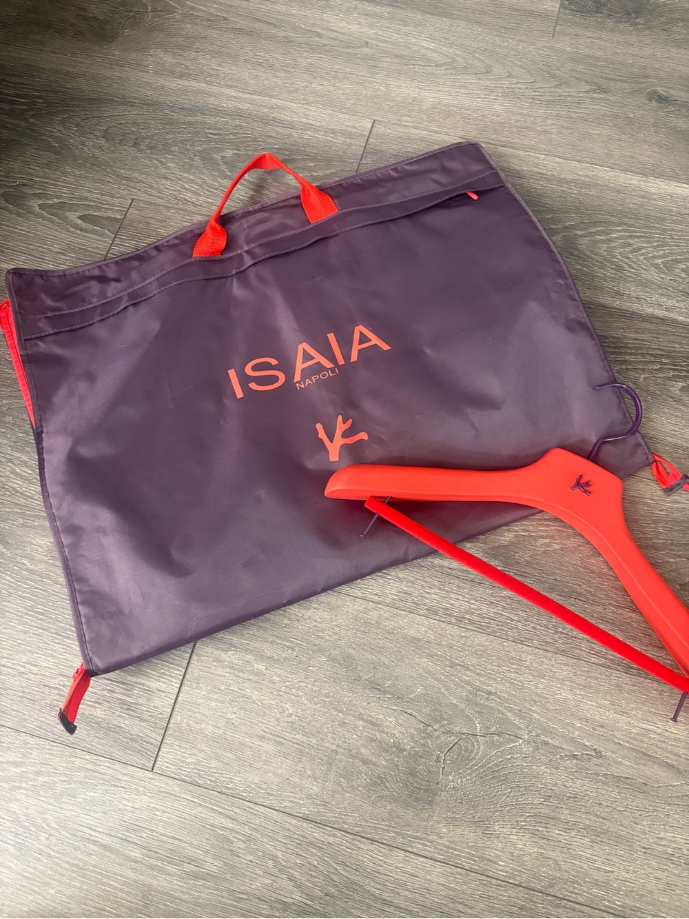 3 bags 1 hanger Isaia Purple Travel Garment Bag with Red Accents and Red Hanger